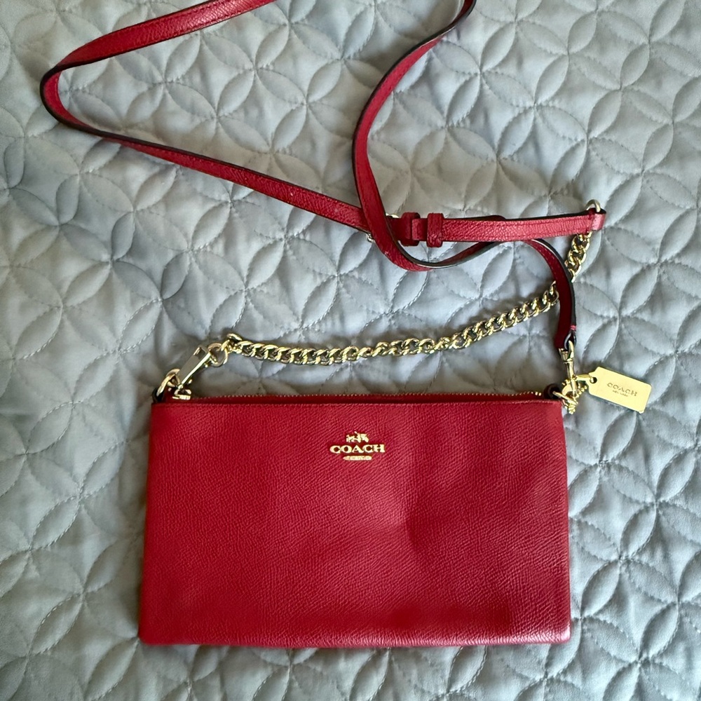 Coach Red Crossbody Bag with Gold Chain NWOT